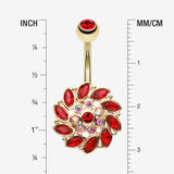 Detail View 1 of Golden Bera Sun Multi-Gem Belly Button Ring-Red/Pink/Aurora Borealis