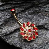 Detail View 2 of Golden Bera Sun Multi-Gem Belly Button Ring-Red/Pink/Aurora Borealis