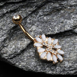 Detail View 2 of Golden Gilia Delight Flower Belly Button Ring-Clear Gem/White