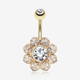 Golden Avens Flower Sparkle Belly Button Ring