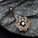 Detail View 2 of Golden Avens Flower Sparkle Belly Button Ring-Hematite