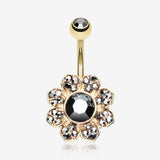 Golden Avens Flower Sparkle Belly Button Ring