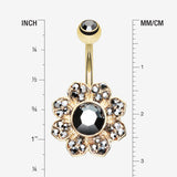 Detail View 1 of Golden Avens Flower Sparkle Belly Button Ring-Hematite