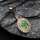 Detail View 2 of Golden Radiant Opal Sparkle Belly Button Ring-Clear Gem