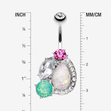 Detail View 1 of Sparkle Opal Medley Belly Button Ring-Fuchsia/Clear