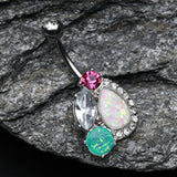 Detail View 2 of Sparkle Opal Medley Belly Button Ring-Fuchsia/Clear