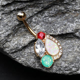 Detail View 2 of Golden Sparkle Opal Medley Belly Button Ring-Red/Clear
