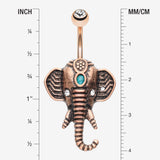 Detail View 1 of Antique Rose Gold Ganesha Elephant Turquoise Belly Button Ring-Clear Gem