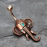 Detail View 2 of Antique Rose Gold Ganesha Elephant Turquoise Belly Button Ring-Clear Gem