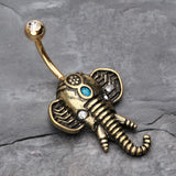 Detail View 2 of Antique Golden Ganesha Elephant Turquoise Belly Button Ring-Clear Gem