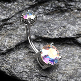 Detail View 2 of Aurora Sparkle Prong Set Belly Button Ring-Aurora Borealis