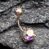Detail View 2 of Rose Gold Aurora Sparkle Prong Set Belly Button Ring-Aurora Borealis