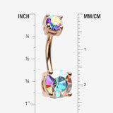 Detail View 1 of Rose Gold Aurora Sparkle Prong Set Belly Button Ring-Aurora Borealis