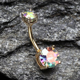 Detail View 2 of Golden Aurora Sparkle Prong Set Belly Button Ring-Aurora Borealis
