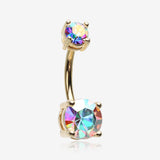 Golden Aurora Sparkle Prong Set Belly Button Ring