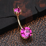 Detail View 2 of Golden Fuchsia Sparkle Prong Set Belly Button Ring-Fuchsia