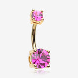 Golden Fuchsia Sparkle Prong Set Belly Button Ring