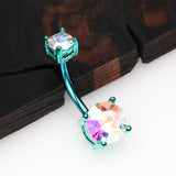 Detail View 2 of Colorline Brilliant Sparkle Gem Prong Set Belly Button Ring-Teal/Aurora Borealis
