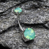 Detail View 2 of Opalite Sparkle Prong Set Belly Button Ring-Pacific Opal