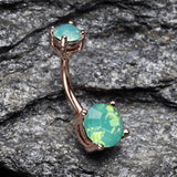Detail View 2 of Rose Gold Opalite Sparkle Prong Set Belly Button Ring-Pacific Opal