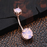 Detail View 2 of Rose Gold Opalite Sparkle Prong Set Belly Button Ring-Rose Water Opal