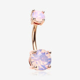 Rose Gold Opalite Sparkle Prong Set Belly Button Ring