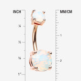 Detail View 1 of Rose Gold Opalite Sparkle Prong Set Belly Button Ring-White