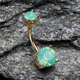 Detail View 2 of Golden Opalite Sparkle Prong Set Belly Button Ring-Pacific Opal