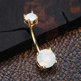 Detail View 2 of Golden Opalite Sparkle Prong Set Belly Button Ring-White