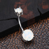 Detail View 2 of Opalite Sparkle Prong Set Belly Button Ring-White