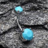 Detail View 2 of Turquoise Shine Prong Set Belly Button Ring-Turquoise