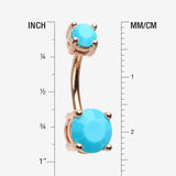 Detail View 1 of Rose Gold Turquoise Shine Prong Set Belly Button Ring-Turquoise