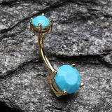 Detail View 2 of Golden Turquoise Shine Prong Set Belly Button Ring-Turquoise