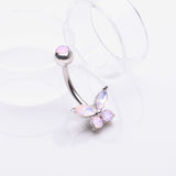 Detail View 2 of Pink Opalite Sparkle Butterfly Belly Button Ring