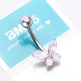 Detail View 4 of Pink Opalite Sparkle Butterfly Belly Button Ring