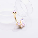 Detail View 2 of Golden Pink Opalite Sparkle Butterfly Belly Button Ring