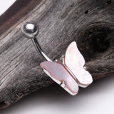 Detail View 2 of Iridescent Natural Shell Butterfly Belly Button Ring