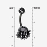 Detail View 1 of Gunmetal Onyx Stone Orb Shine Skeleton Hand Belly Button Ring