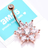 Detail View 4 of Rose Gold Brilliant Marquise Petal Flower Sparkle Belly Button Ring-Clear Gem