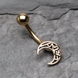 Detail View 2 of Golden Vintage Henna Moon Belly Button Ring-Gold