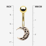 Detail View 1 of Golden Vintage Henna Moon Belly Button Ring-Gold