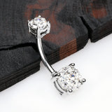 Detail View 2 of Multi-Gem Sprinkle Sparkle Prong Set Belly Button Ring-Clear Gem