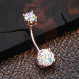 Detail View 2 of Rose Gold Multi-Gem Sprinkle Sparkle Prong Set Belly Button Ring-Aurora Borealis