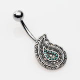 Detail View 3 of Vintage Boho Paisley Turquoise Belly Button Ring-Clear Gem