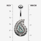 Detail View 1 of Vintage Boho Paisley Turquoise Belly Button Ring-Clear Gem