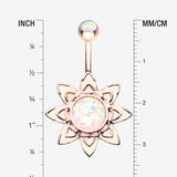 Detail View 1 of Rose Gold Starburst Opal Sparkle Flower Belly Button Ring-White