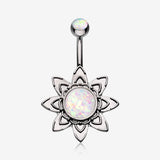 Hematite Starburst Opal Sparkle Flower Belly Button Ring