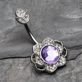 Detail View 2 of Antique Meadow Flower Belly Button Ring-Clear Gem/Purple