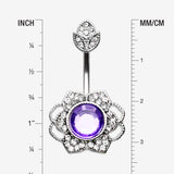 Detail View 1 of Antique Meadow Flower Belly Button Ring-Clear Gem/Purple