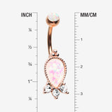 Detail View 1 of Rose Gold Victorian Adorn Opalescent Sparkle Belly Button Ring-White/Clear